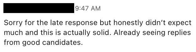 Invited user feedback screenshot