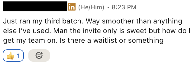 Invited user feedback screenshot